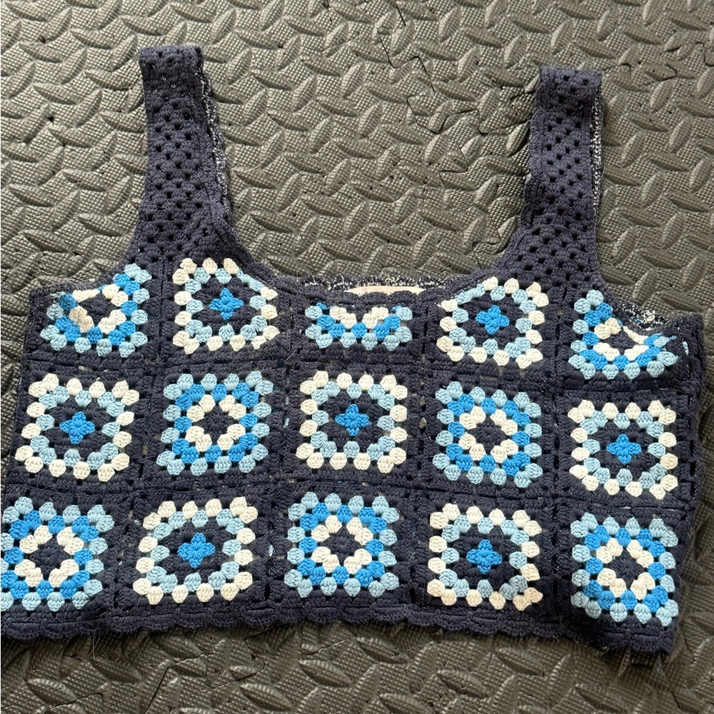 Sincerely Jules Blue and White Crochet Top
